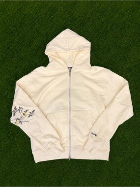 Derschutze Yellow Floral Embroidered Full Zip Hoodie Size M